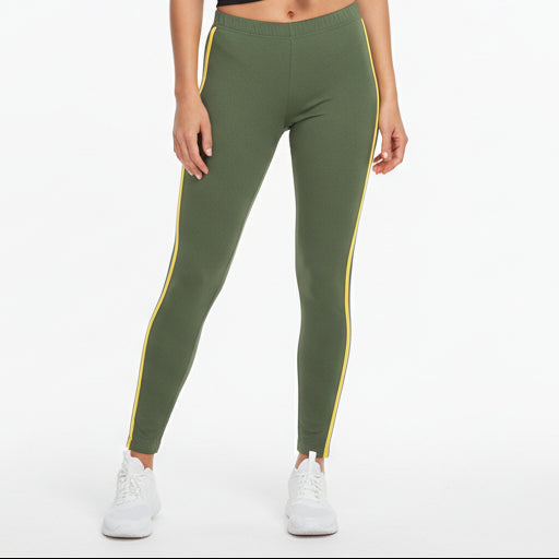 Olive Green Baby Leggings with Yellow Stripes Soft Single Jersey