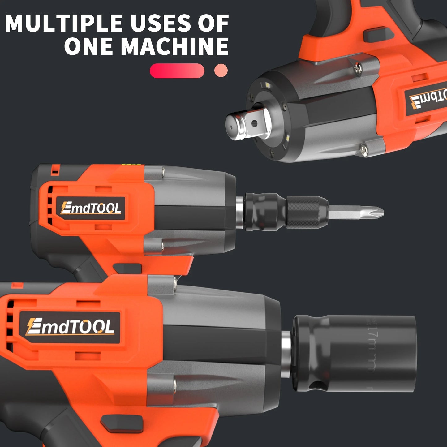 EMDTOOL Cordless Impact Wrench: 1/2 Inch, Brushless, 1500Nm Torque