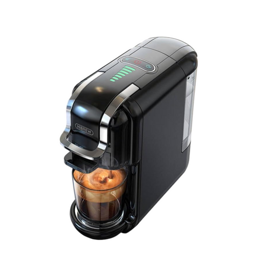 Coffee machine dispensing a cup of coffee on a white background