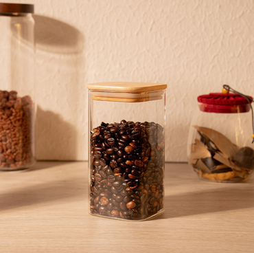 Premium Square Glass Storage Jar Set Of 6 with Airtight Bamboo Lid