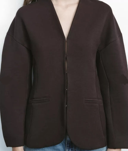 Zara Women's Chic Fitted Interlock Blazer - Essential Versatile Brown Jacket