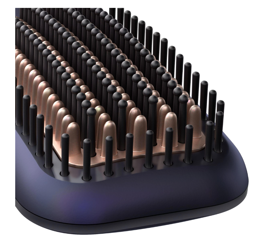 Hairbrush with black and beige bristles on a white background