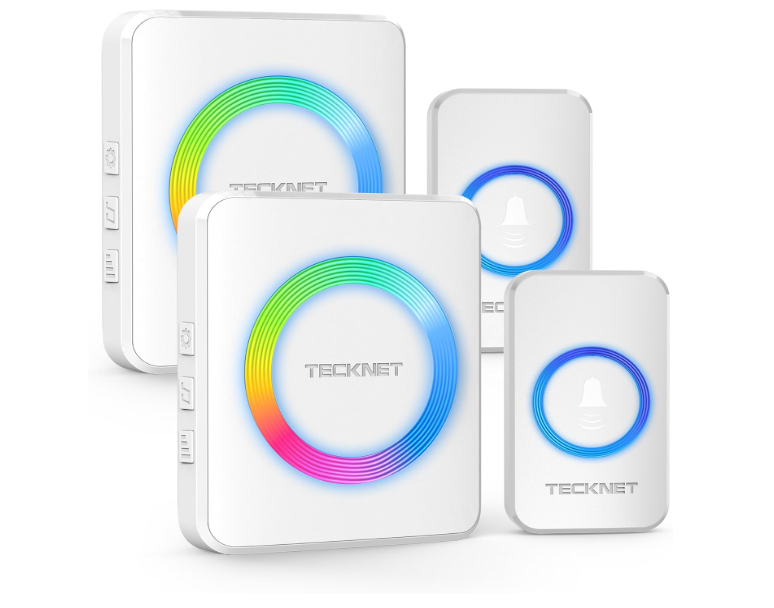 TECKNET Wireless Doorbell Kit: 400m Range, IP65 Waterproof, 2 Receivers