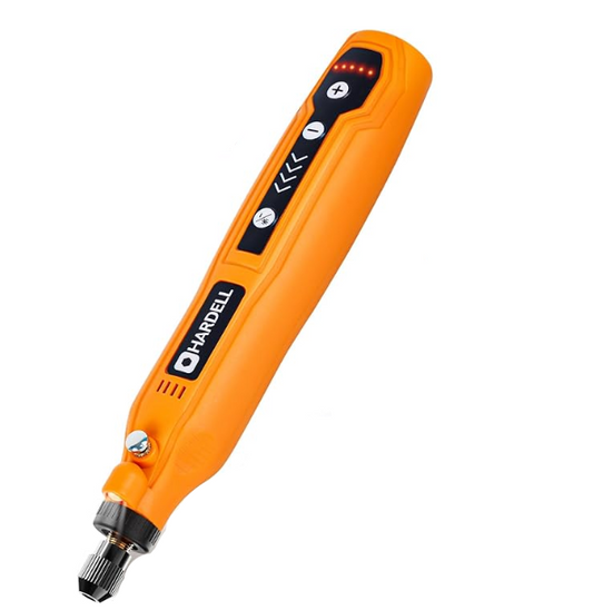 Orange power tool with various attachments and accessories on a white background