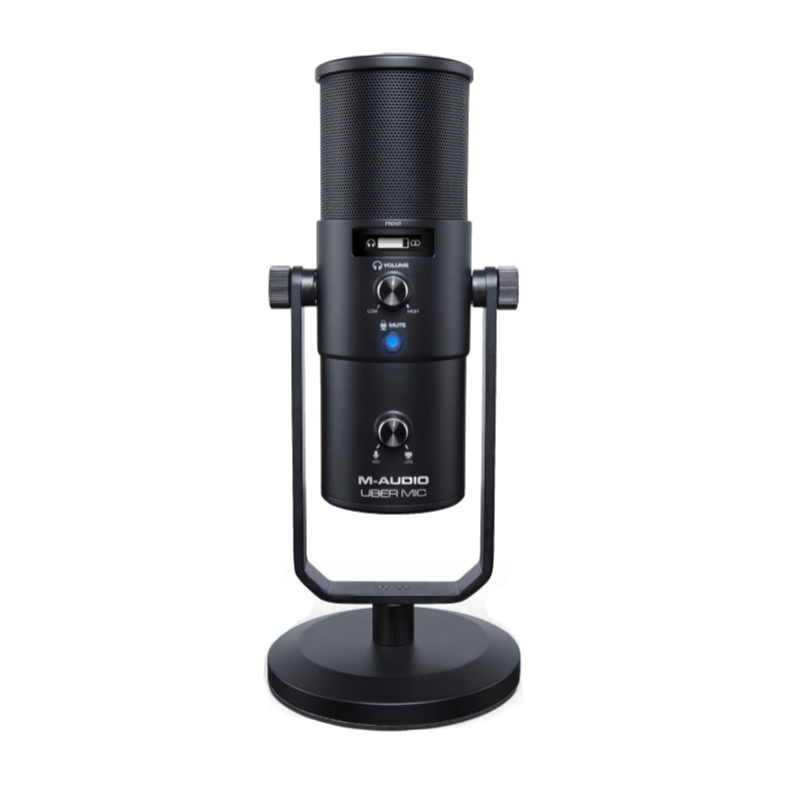 Black M-Audio USB microphone on a white background