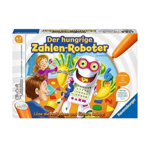 Product page for Ravensburger educational game 'Der hungrige Zahlen-Roboter'