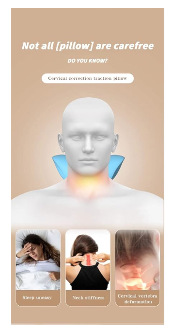 Blue Portable Cervical Traction Pillow with Eye Mask