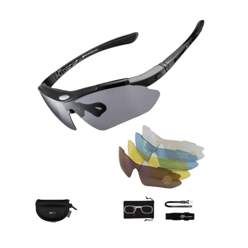 ROCKBROS Men's Polarized Cycling Goggles with 5 Interchangeable UV400 Lenses