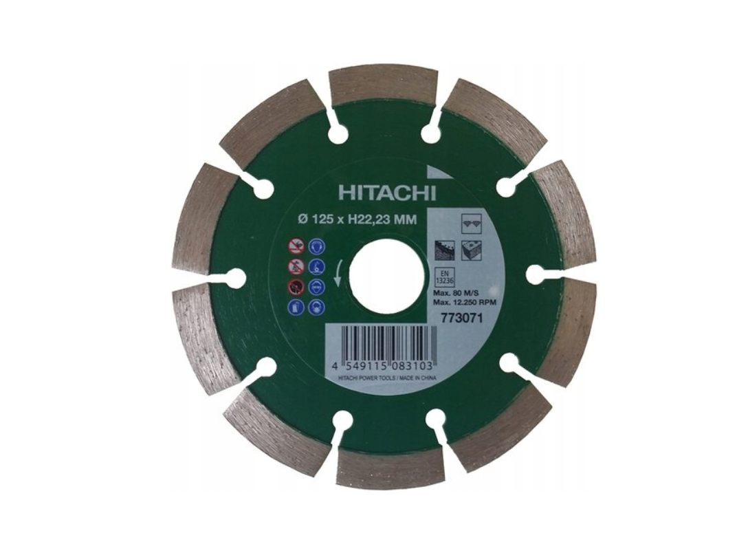 Hitachi diamond cutting disc on a white background