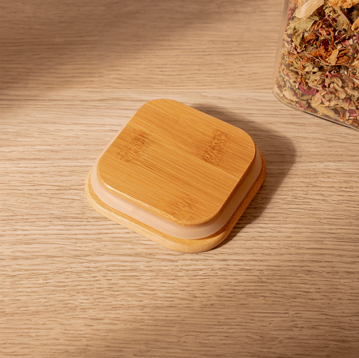 Premium Square Glass Storage Jar Set Of 6 with Airtight Bamboo Lid