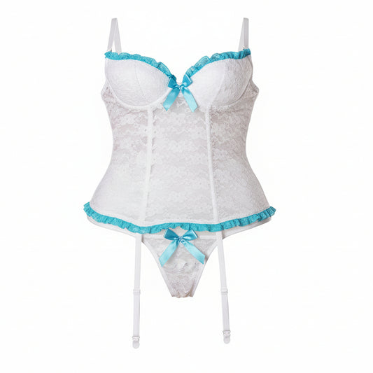 Penobon Vintage Lace Lingerie Set with Vest, Tanga, Stockings