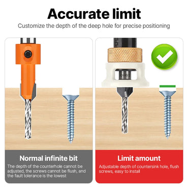 LIDIAO 4-Flute Adjustable Depth Countersink Drill Bit for Wood