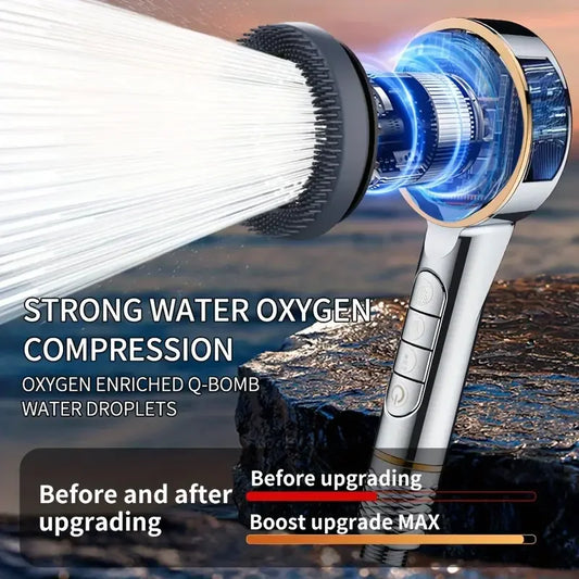 Filtered Supercharged 4-Speed Adjustable Shower Head with Water Seal