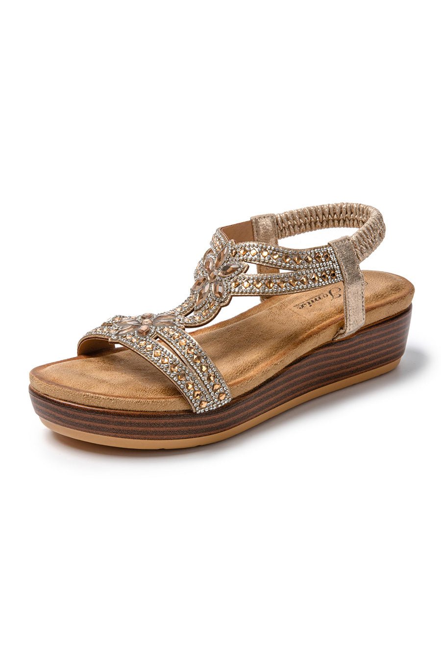 JOMIX Women's Strass-Embellished Summer Sandals with Elastic Closure