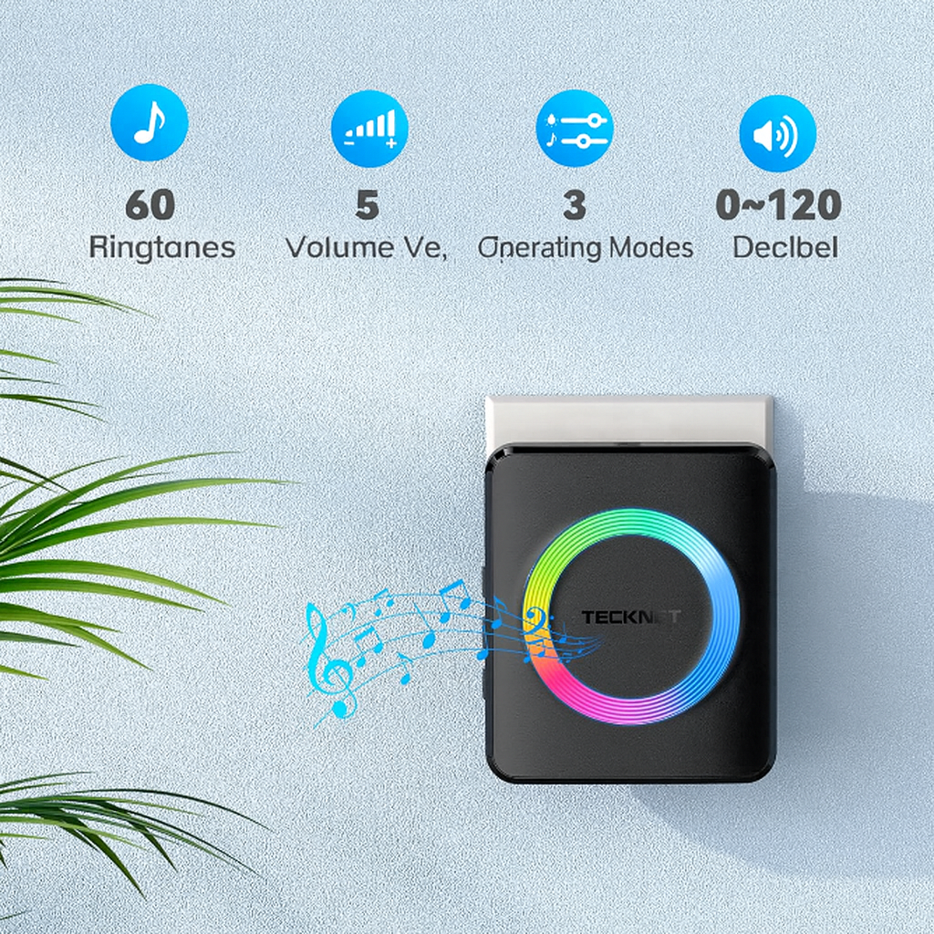 Tecknet audio device with features displayed on a light blue background