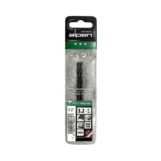 ALPEN HSS Sprint Master Silver Metal Drill Bit Set 3.2mm (3-Pack)