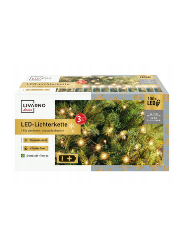 Livarno Home 12‑Meter LED Light Chain, 100 Warm White LEDs