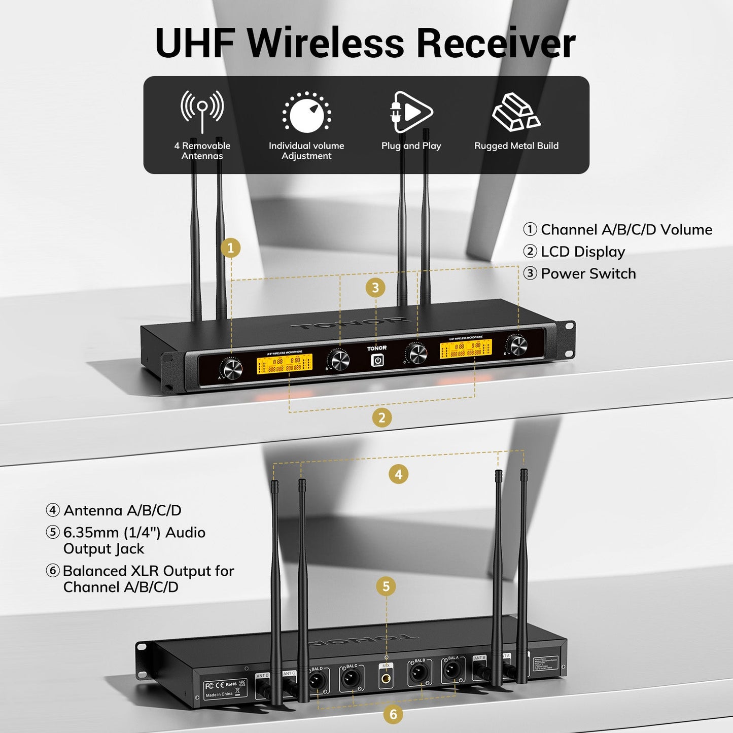 TONOR TW-840 Four Wireless Microphone System – Crystal Sound, 295ft Range
