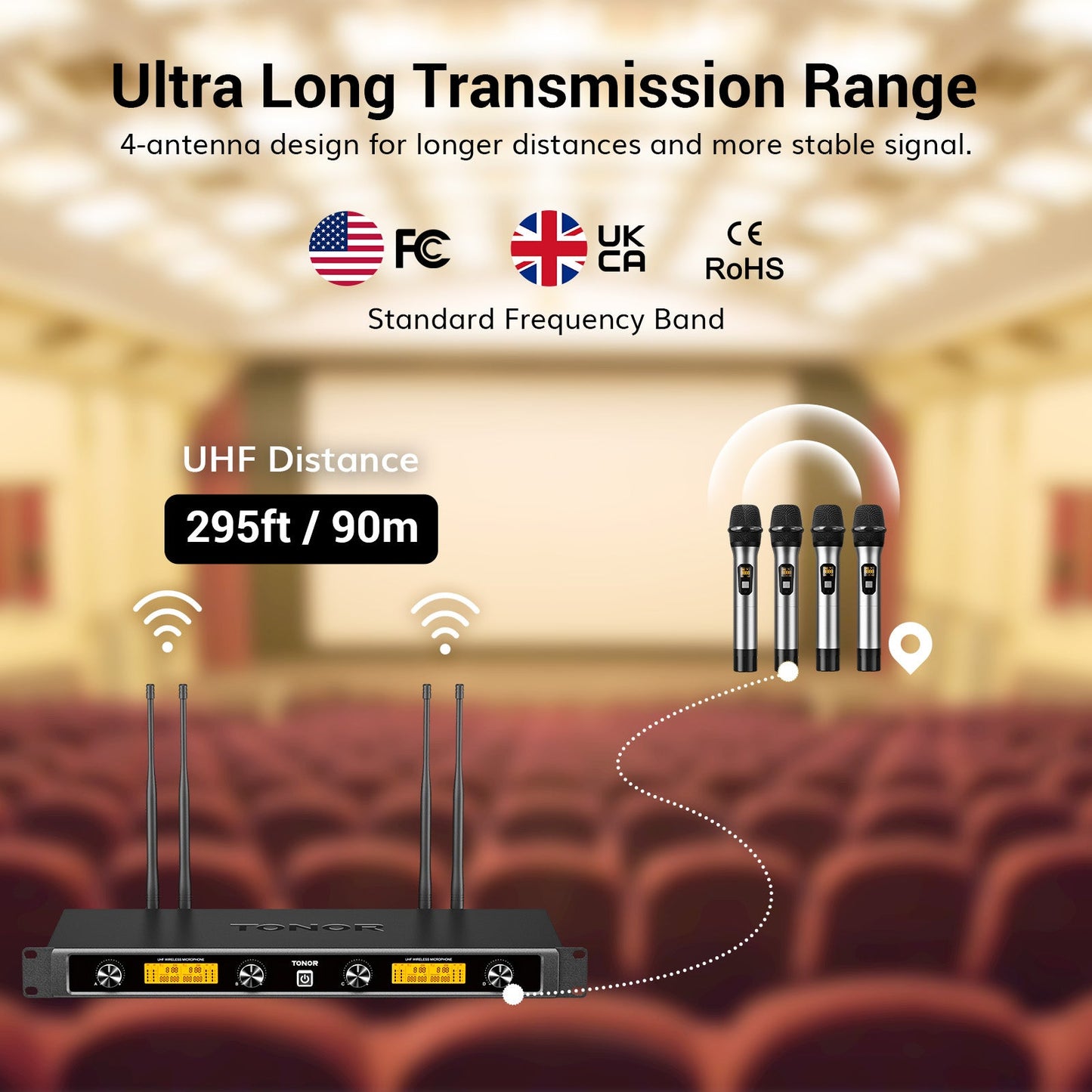 TONOR TW-840 Four Wireless Microphone System – Crystal Sound, 295ft Range