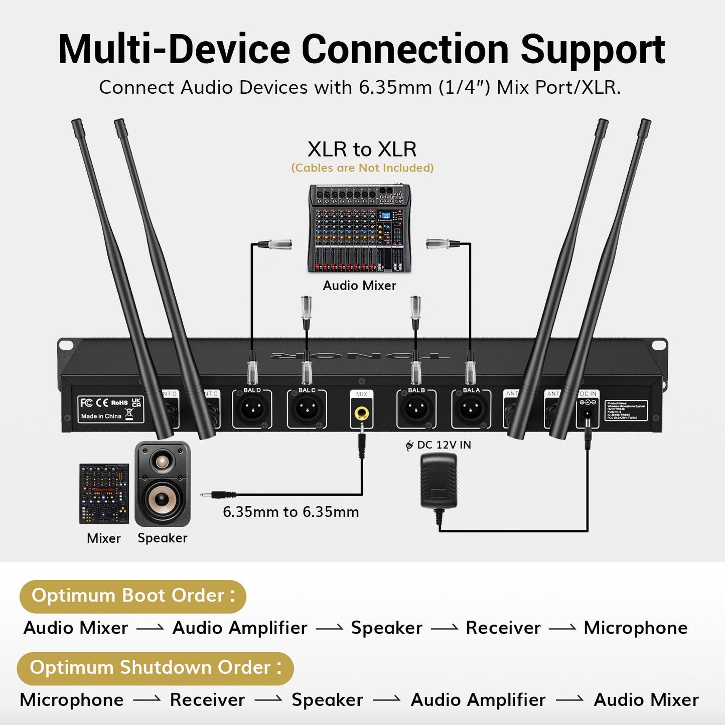TONOR TW-840 Four Wireless Microphone System – Crystal Sound, 295ft Range