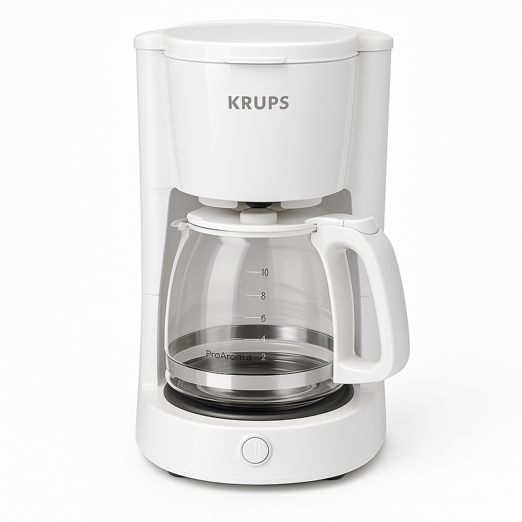 Krups ProAroma F30901 Drip Coffee Machine with Glass Carafe, 10 Cups, White