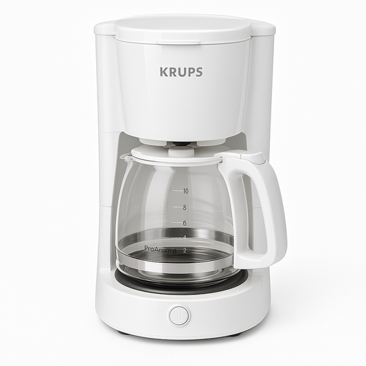 Krups ProAroma F30901 Drip Coffee Machine with Glass Carafe, 10 Cups, White