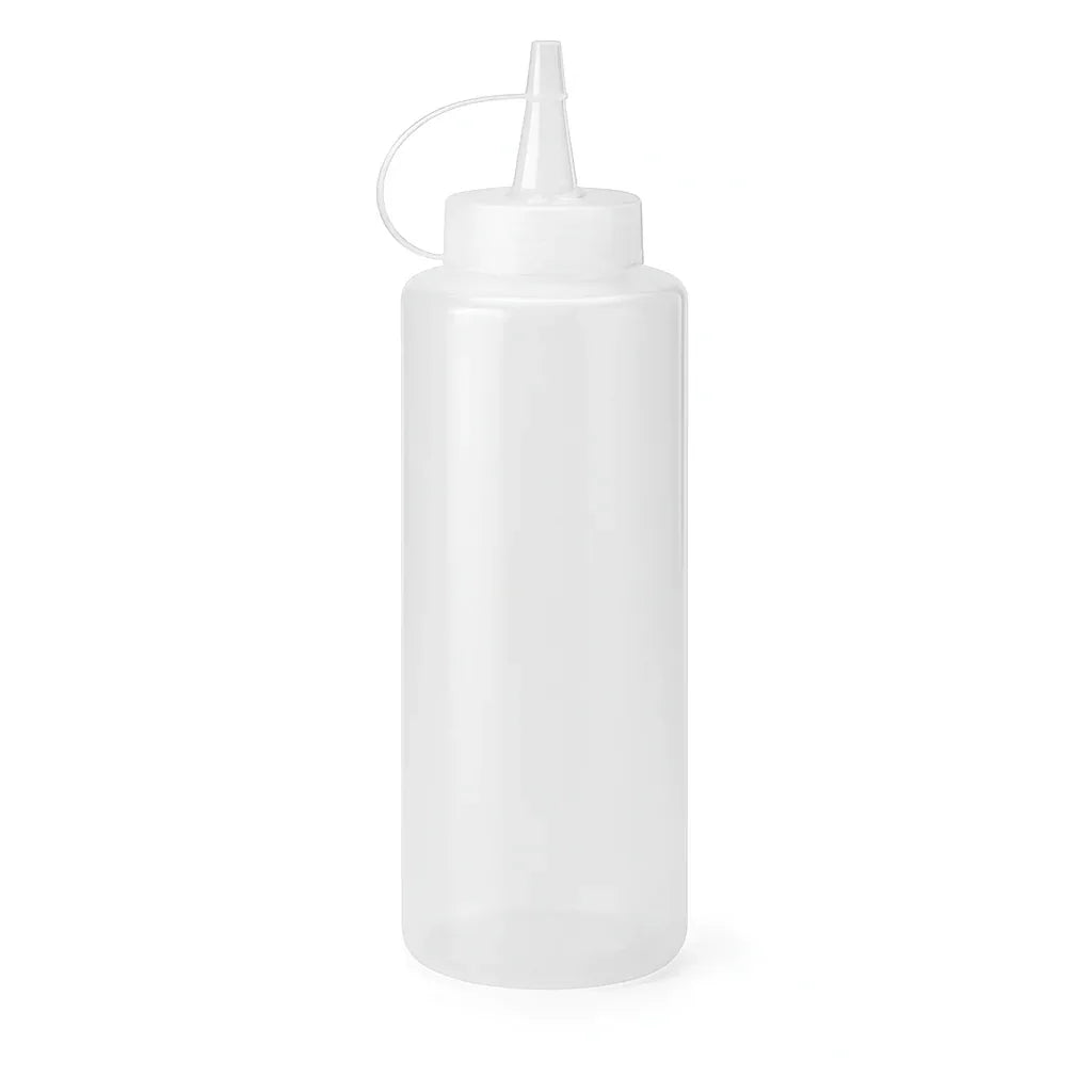 Durable HDPE Plastic TRANSPARENT Squeeze Bottle 700ml (24oz) with Cap for Condiments - Gomix Brands Outlet
