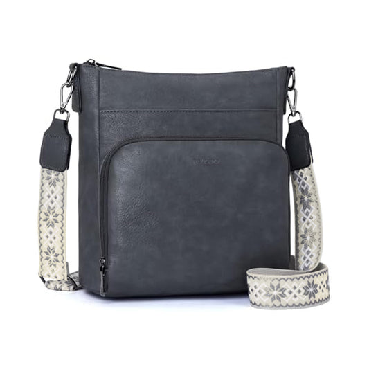 Roulens Women's Grey Classic Vegan Leather Medium Shoulder Bag