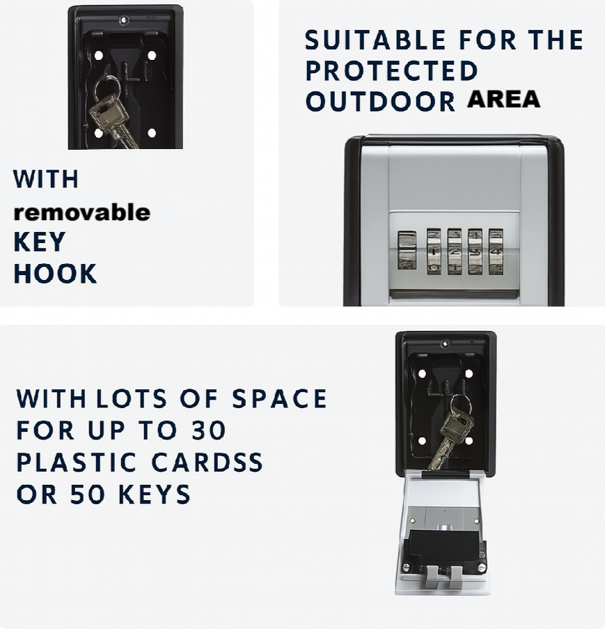 Key holder with removable key hook and space for keys or cards on a white background