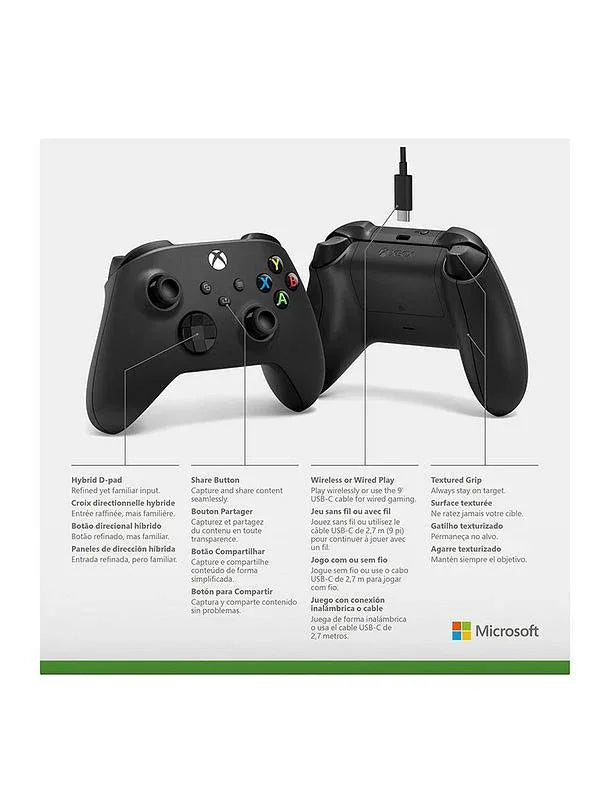 Xbox Wireless Controller Carbon Black for Series X|S, Xbox One, PC with USB-C Cable - Gomix Brands Outlet