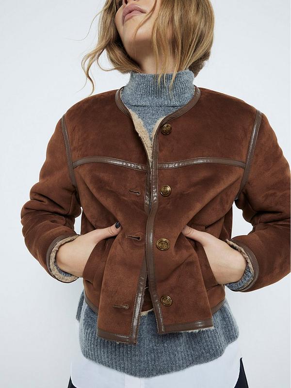 River Island Chic Brown Faux Shearling Trophy Jacket - Ultimate Cozy Style