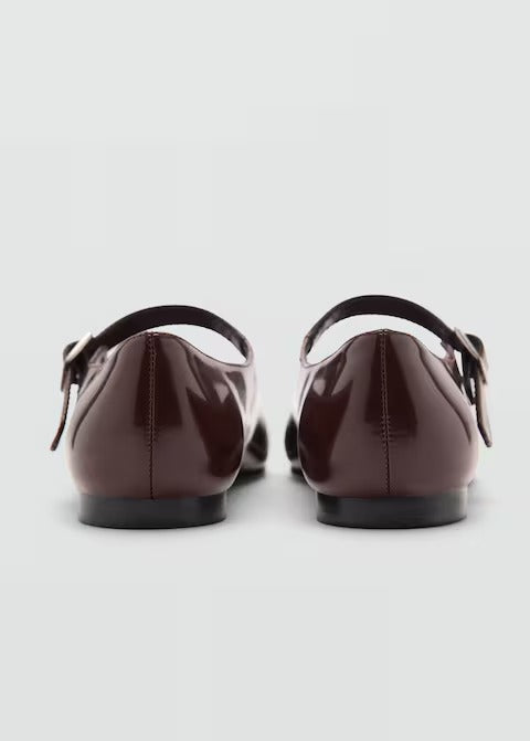 Elegant Burgundy Patent Leather-Effect Ballet Flats with Buckle Strap