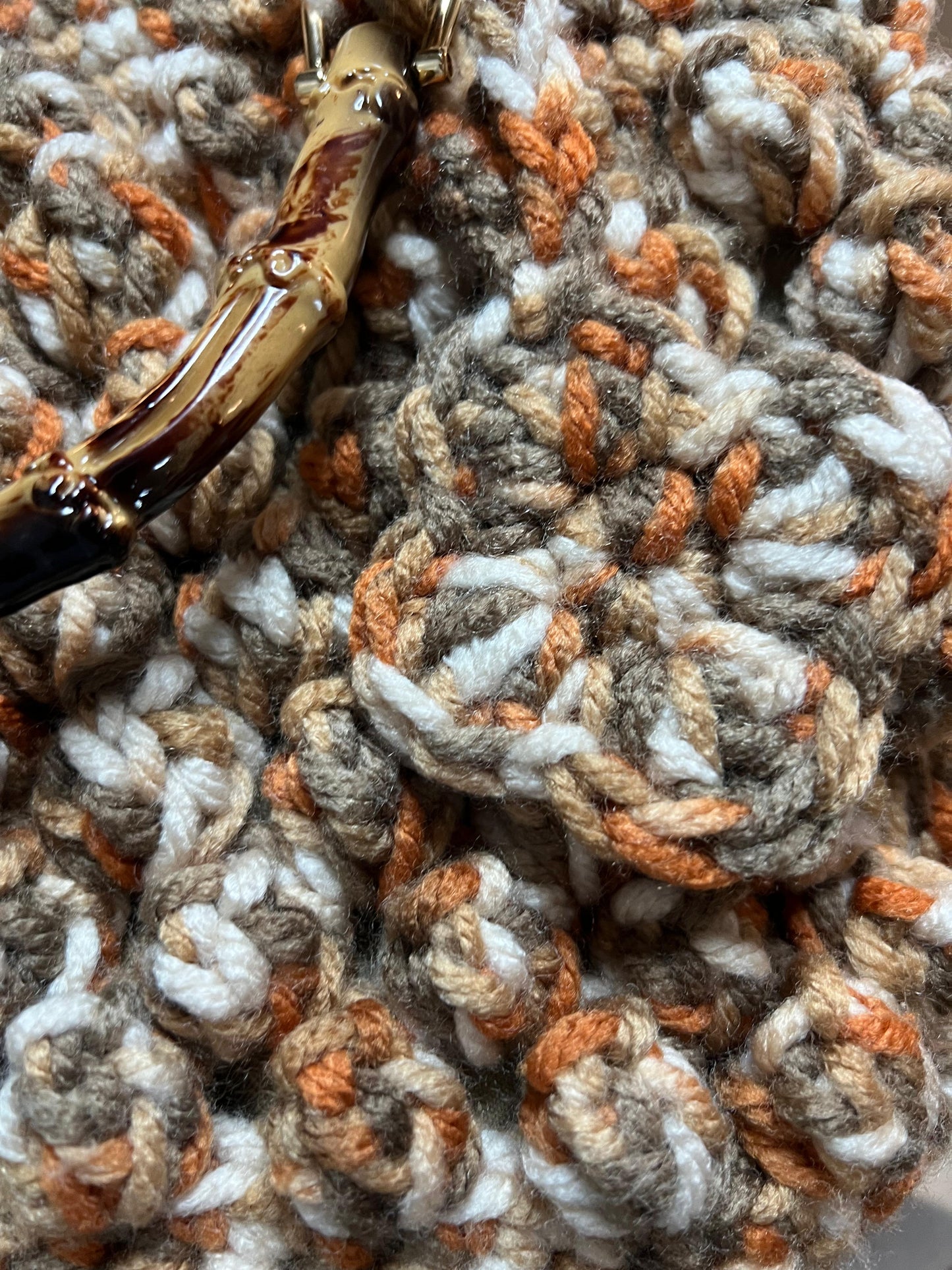 Handmade Crochet Clutch Bag with Bamboo Handle – Earth Tone Mix