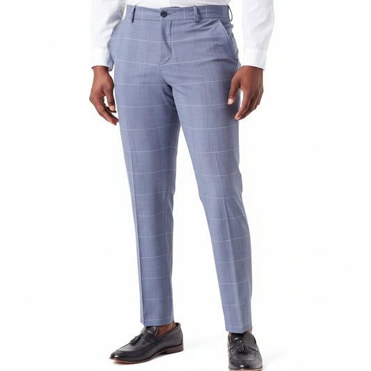 J Ferrar Slate Blue Windowpane Suit PantsFlat Front