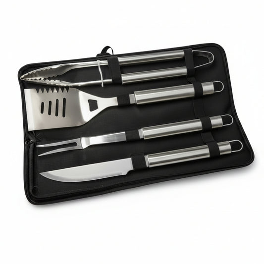 GRILLMEISTER 4-Piece Stainless Steel BBQ Grill Tool Set with Storage Case
