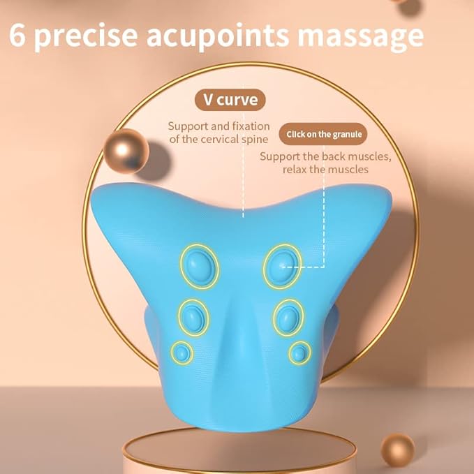 Blue Portable Cervical Traction Pillow with Eye Mask