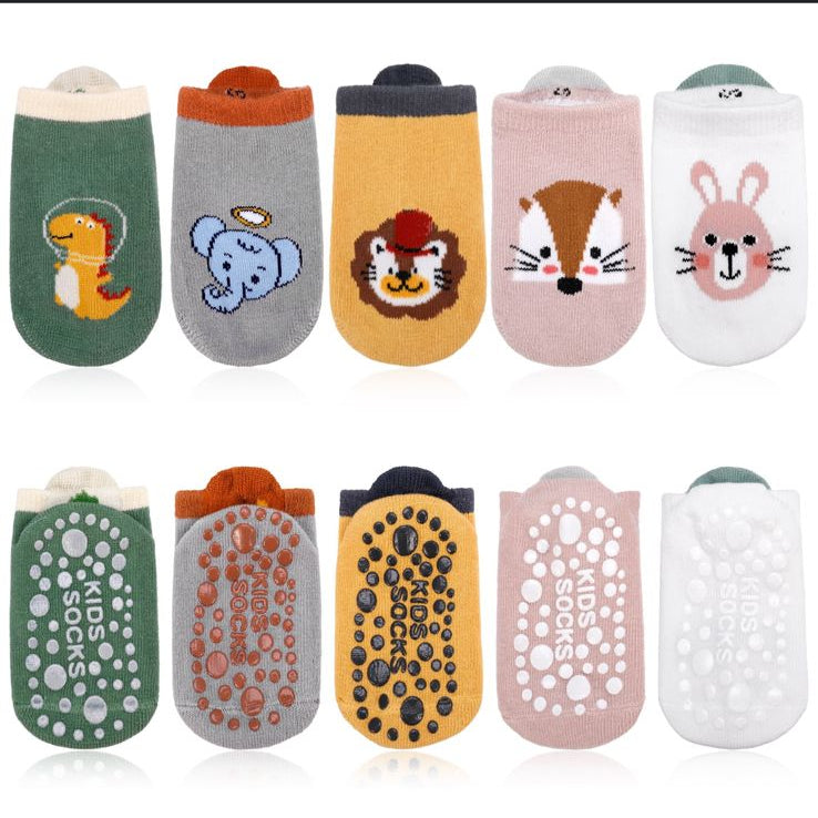 Baby traction socks with various designs displayed on a smartphone screen.