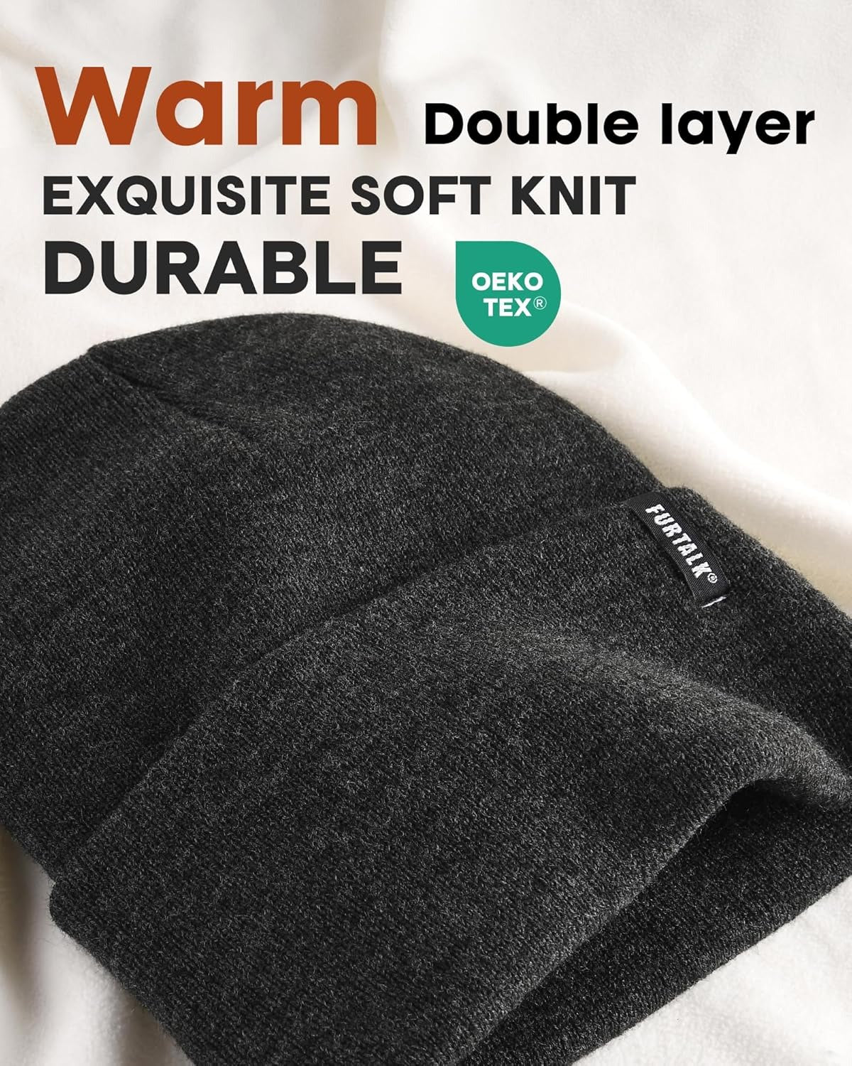 FURTALK Soft Warm Unisex Cuffed Beanie Knitted Skull Cap for Men Women