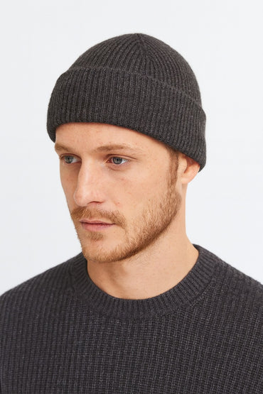 Celio Anthra Mel Grey Knitted Beanie Soft Ribbed Winter Hat