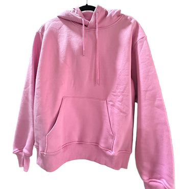 Pink hoodie hanging on a white background