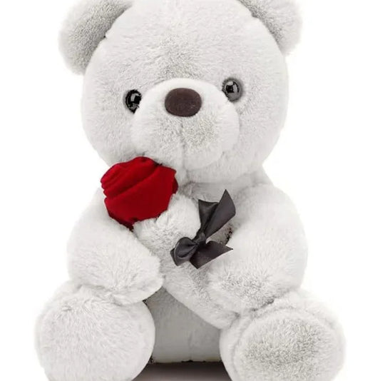 Cuddly Fouvin Teddy Bear Plush with Red Rose - Soft Stuffed Toy Gift - Gomix Brands Outlet