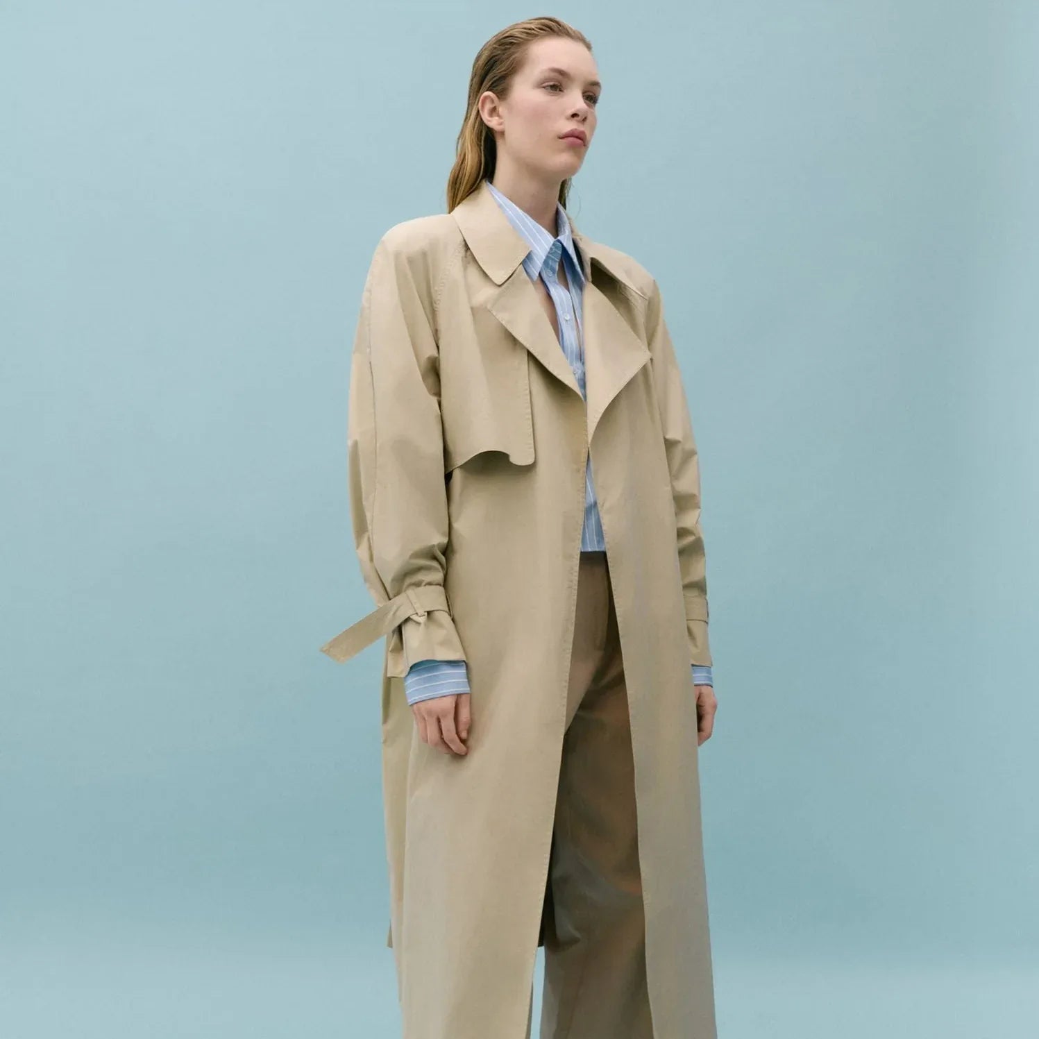 Elegant Women's 100% Cotton Long Trench Coat with Adjustable Waist Tie - Gomix Brands Outlet