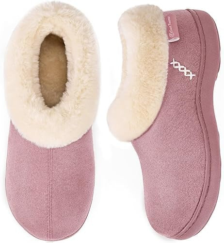 EverFoams Women's Micro Suede Cozy Winter Slippers with Fuzzy Shearling Lining Memory Foam