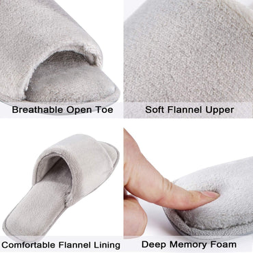 DL Cozy Memory Foam Open Toe Flannel Slippers for Women - Summer Indoor Slides