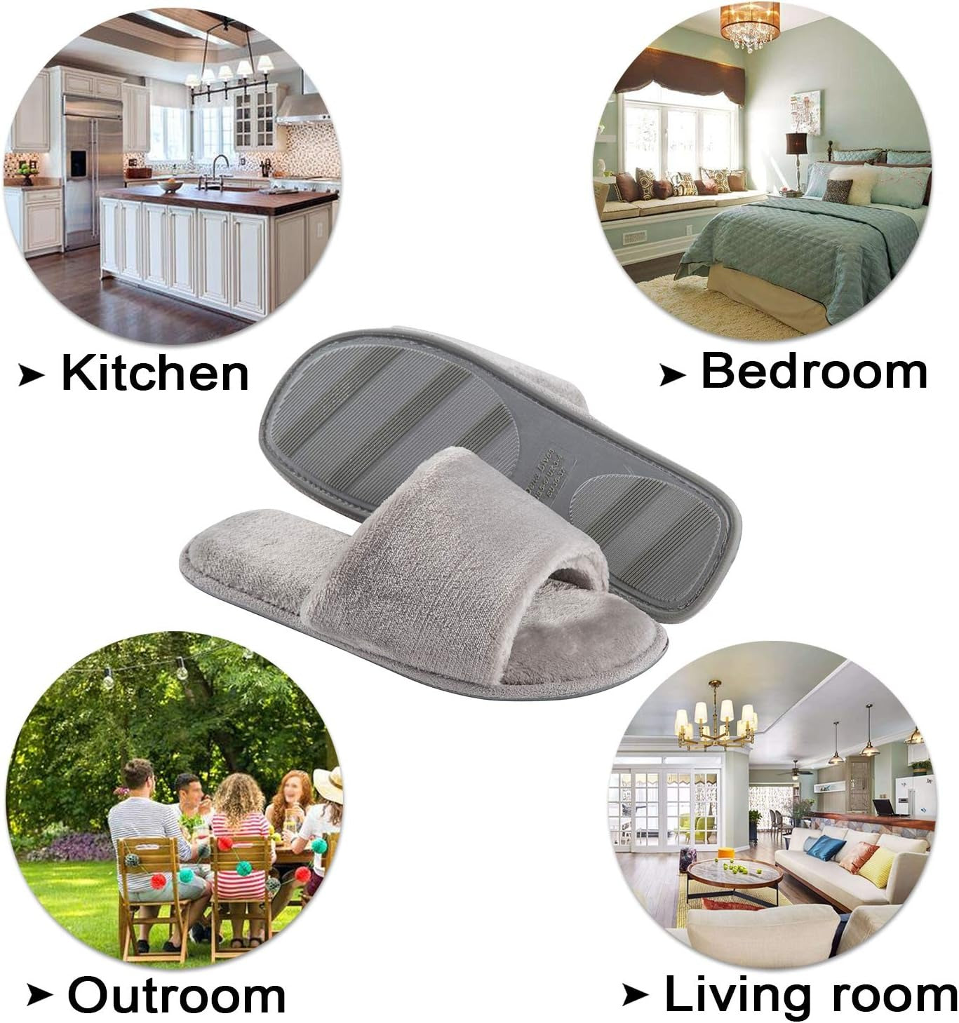 DL Cozy Memory Foam Open Toe Flannel Slippers for Women - Summer Indoor Slides