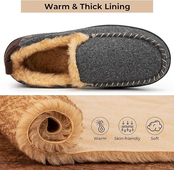 HomeTop Men's Memory Foam Moccasin Slippers – Warm Fuzzy Indoor/Outdoor Footwear