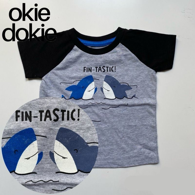 Okie Dokie Baby Boys “Fin-Tastic!” Shark Graphic Raglan T-Shirt