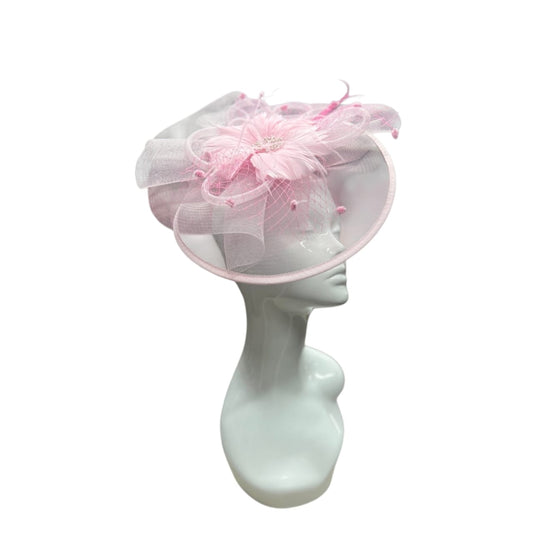Fascinator Hat Co A large hat decorated with a feather flower and netting