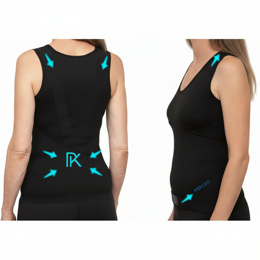 PERCKO Women’s Posture Support T-Shirt – Black, Seamless V‑Neck