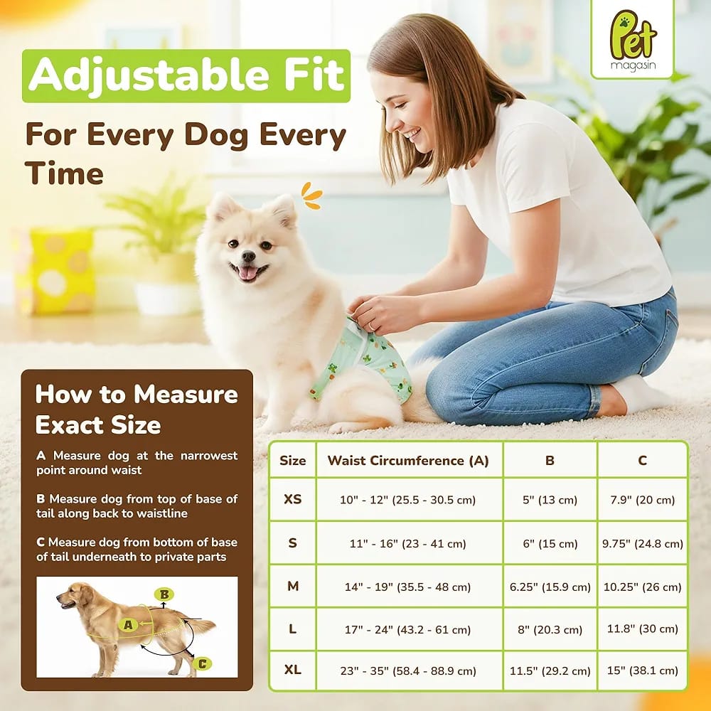 Pet Magasin Durable Washable Dog Diapers for Pets – Reusable Incontinence Solution 2-PACK
